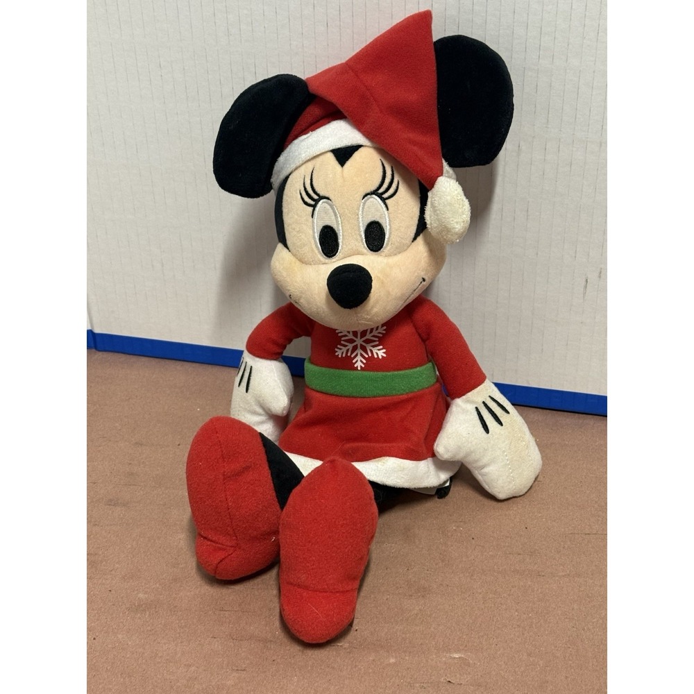 Disney Minnie Mouse 14" Red Snowflake Dress Plush Stuffed Animal Holiday